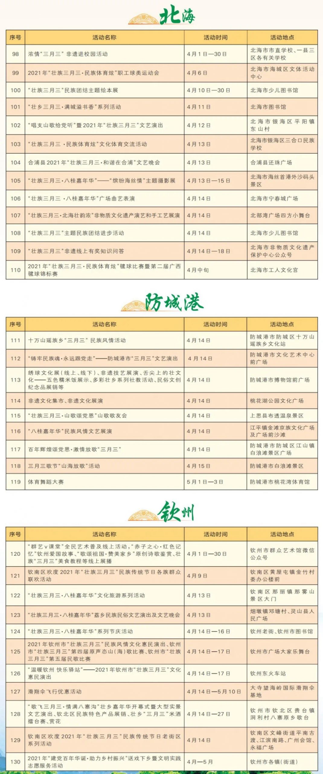 “壮族三月三”广西各地活动安排表